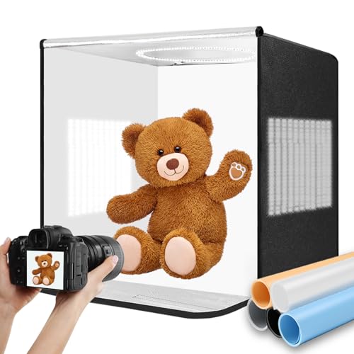 Pro 24"x24" Photo Studio Light Box 3-Side Light Panel/3-Temp/Dimmable 10%-100%/CRI95+ with 5 PVC Backdrops Portable Softbox for Jewelry, 336 True-Color LEDs Product Photography
