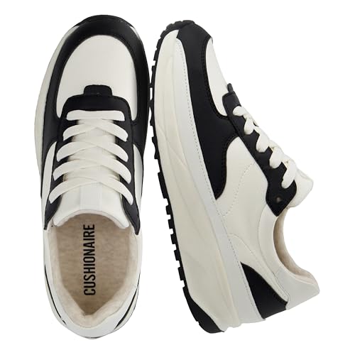CUSHIONAIRE Score Comfort Platform Womens Sneakers, Lightweight Lace Up Tennis Shoes Womens Fashion Wear, Black/White 6