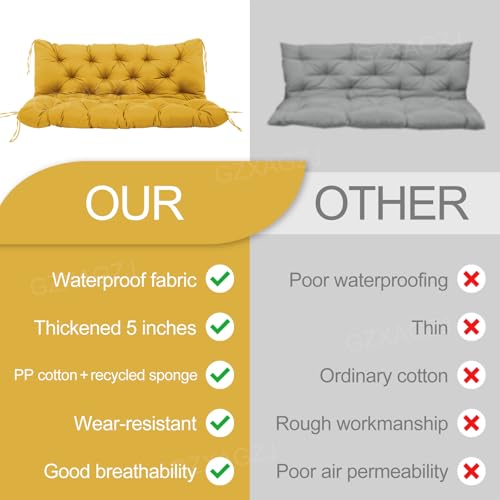 Image of Premium Outdoor Swing Cushions 70x40 inch Waterproof Porch Swing Cushions 2-3 Seater Replacement with Backrest and Ties Swing Cushion for Outdoor Furniture Patio Porch Backyard Garden (Yellow)