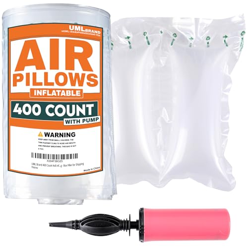UML Brand 400 Count 4x8 Inflatable Air Pillows for Shipping with Pump - Shipping Packaging Filler - Packaging Air Bags - Use for Purse Pillows to Keep Shape for Bags