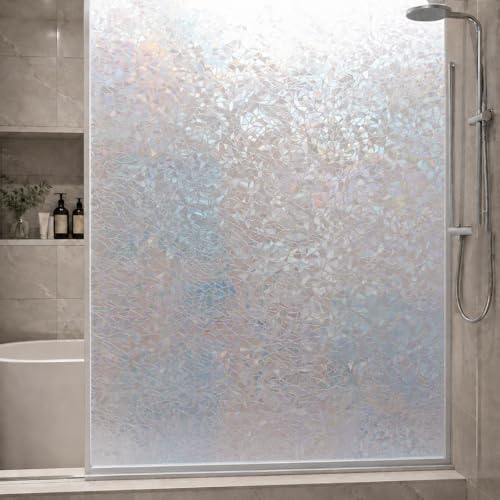 Image of CVANU Rainbow Reflection 3D Frosted Privacy Window Film, Self Adhesive Waterproof Vinyl Covering Sheet for Glass Door, Windows, Bathroom, Home & Office Use (12 x 120 Inch)