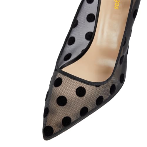 Women’s Polka Dots Pumps Mesh Stiletto High Heels Pointed Toe Slip On Shoes Party Shopping Daily Size 4-16 US2