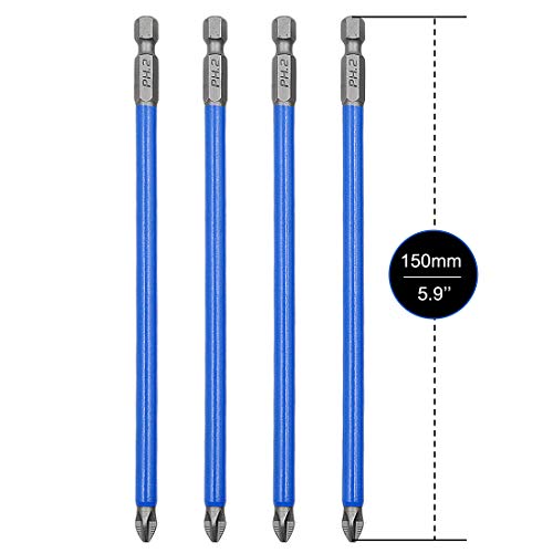 Cyful 10pcs Alloy Steel Anti Slip 6 Inch Long Phillips PH2 Screwdriver Bits Set (PH2 x 150MM)