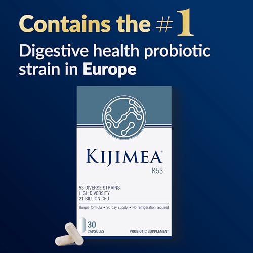 Image of Kijimea K53, 53 synergistic probiotic strains, High Diversity, Zinc & Vitamin B6. Supports a Healthy Gut microbiome and intestinal Regularity, for Women & Men, No Refrigeration, 30 Capsules
