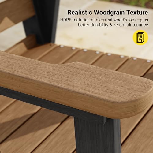 Image of Outdoor Dining Chairs Set of 2, HDPE Patio Weather Resistant Stackable Chair for Garden, Backyard, Lawn and Poolside, Black and Teak