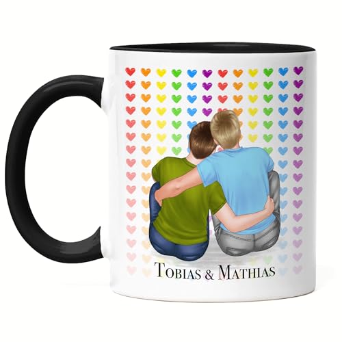 Kiddle-Design Personalisierte LGBT Tasse Schwarz | Pride & Liebe Geschenk für schwules Pärchen | Individuell gestaltbar zum Jahrestag oder Valentinstag