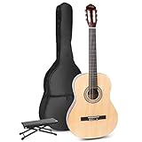 MAX SoloArt Guitarra Clásica Madera para Principiantes y Adultos - Set Completo con Reposapiés, Funda, Afinador Digital, Púas, Correa y Cuerdas - Ideal para Aprender con Comodidad y Estilo