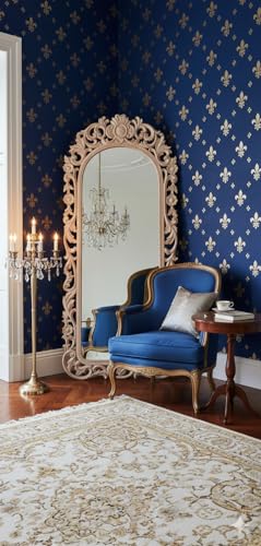 Image of Wooden Hand-Carved Mirror Frame, Full Length, Taj Look Design, Antique White, Wall Mounted, Without Mirror only frame For Bedroom Home Decor| Living Room | Wall Hanging size 24x48 inch