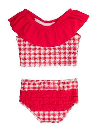 Image of RuffleButts Girls UPF50+ Sun Protection One Shoulder Ruffle Tankini Two Piece Swimsuit