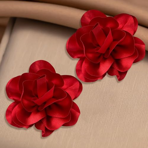 Image of 2Pack 6inch Extra Large Satin Brooches Lapel Pins Dainty Elegant Fabric Camellia Rose Flower Brooch Pin for Women Wedding Part Dance Clothes Accessories Jewelry