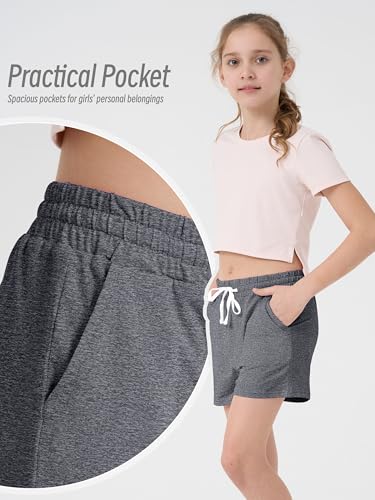 Image of QWE 5 Pack Girls Shorts Athletic Soccer Running Performance Active Dry-Fit Sports Basketball Shorts with Drawstring Pocket