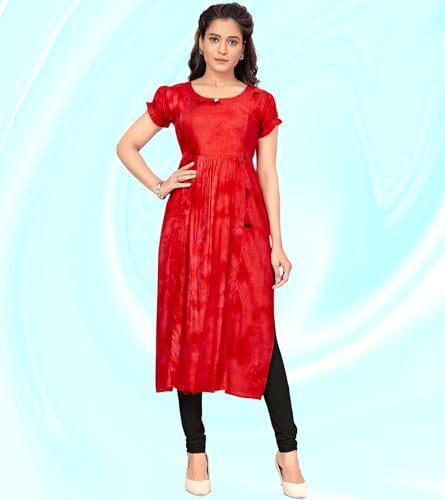 Image of RITIJYA Maternitywear Rayon Tiedie Straight Feeding Kurtis for Women with Zip | Maternity Dress for Nursing & Pregnancy (9207 46,Tomato Red)