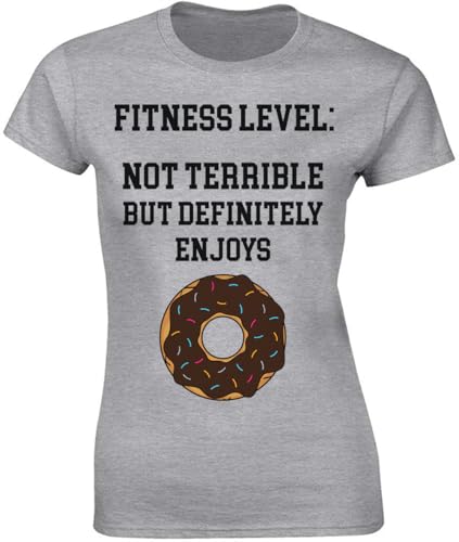 Fitness Level: Not Terrible But Definitely Enjoys Donuts - Camiseta para mujer, color gris, gris, L