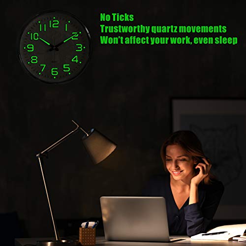 Image of Plumeet Night Light Wall Clocks, 13 Inches Clock with Silent Non-Ticking Glowing for Indoor Kitchen Bedroom, Large Number Battery Operated (Silver)