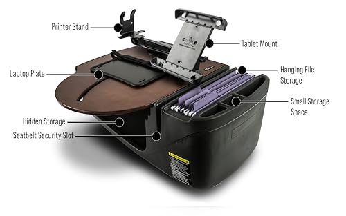 Image of AutoExec AE-RMCD-PS-TAB-21M Roadmaster Car Desk for Your Vehicle Workstation and Mobile Office, Mahogany with Printer Stand and Tablet Mount | Vehicle Workstation, Mobile Office, Printer Stand, Tablet Mount