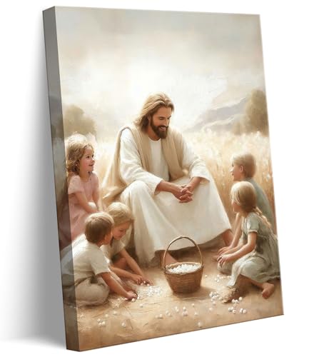 Jesus With Kids Canvas Wall Art Jesus Taught the Children Wall Decor Picture Christian Faith Poster Print for Kids Room Bedroom Prayer Room Church Paintings Artwork Home Decorations by SSQ - Used condition - US$16.14