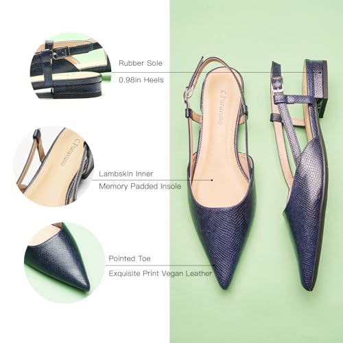 Image of C.Paravano Slingback Flats | Pointed Toe Flats | Slingback Sandals | Women's Slingback Dress Shoes | Adjustable Buckle Sandals
