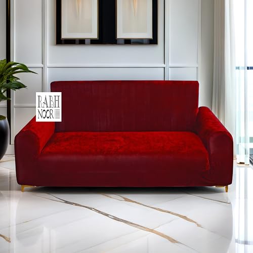 Image of Universal Velvet Maroon Triple Seater Sofa Cover Big Elasticity Cover for Couch 140 GSM Sofa Slipcover (Velvet-Maroon, 185-230cm)