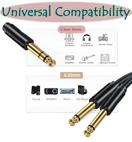 Image of [ 3 Meter ] 6.35mm Stereo to 2 Ports Mono 6.35mm Cable, 1 /4 inch TRS Stereo Y Splitter Insert Cable, Gold Plated Shell 6.35mm 1 /4 inch TRS Male to Dual 6.35mm 1 /4 inch TS Male Mono Cable