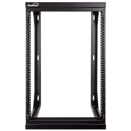 Image of NavePoint 15U Open Frame Server Rack for 19 inch IT Network Equipment & A /V Devices, Free Standing or Wall Mount Rack with 180 Degrees Gate Swing, Black