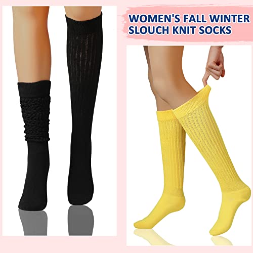 14 Pairs Slouch Socks for Women Colorful 80s 90s Neon Scrunch Sock Extra Long Crew Knee High Sock, Size 9-112