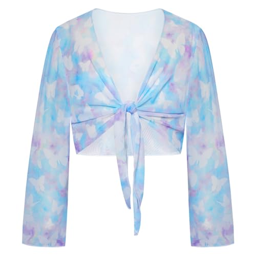 Image of GRACE KARIN Girls Bathing Suit Adjustable Taniki Swimsuit Tie Front 4 Piece Bikini Set with Kimono Cover Up 6-14