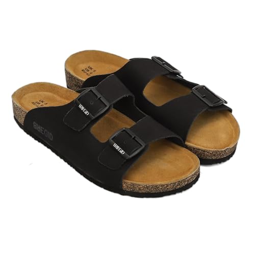 Image of Bregid Men Classic Black Nubuck Sandals | Premium Leather and Cork Footwear | Ergonomic Eva Sole for Daily Comfort and Lightweight Support | Durable Casual Summer Beach Wear for Men