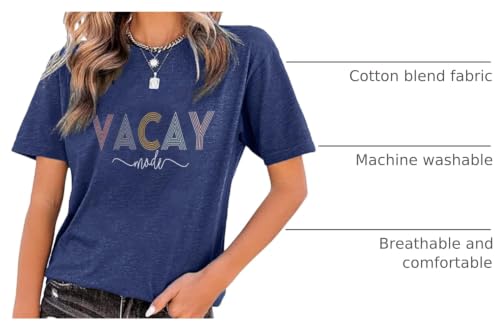 Image of Vacay Mode T Shirts for Women Summer Beach Hawaii Vacation Short Sleeve Tops Holiday Cruise Getaway T Shirts
