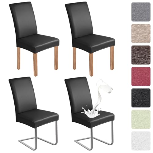 jabeick PU Stuhlhülsen 4er Set Kunstleder Stuhlhülsen Schwingstühle wasserdicht Elastische Hülsen für Stühle Universell Stuhlhülsen Haus Büro Restaurant Hotel Bankett Hochzeit (Schwarz)