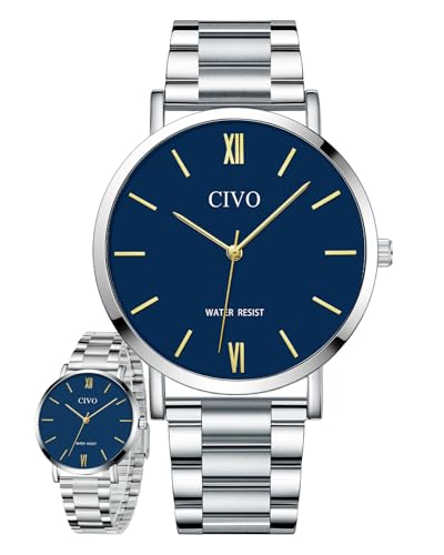 CIVO Uhren Herren Edelstahl Silber: Einfach Analog Business Armbanduhr für Männer - Wasserdicht Quarz Herrenuhr Blau Ziffernblatt CIVO Uhren Herren Edelstahl Silber: Einfach Analog Business Armbanduhr für Männer - Wasserdicht Quarz Herrenuhr Blau Ziffernblatt