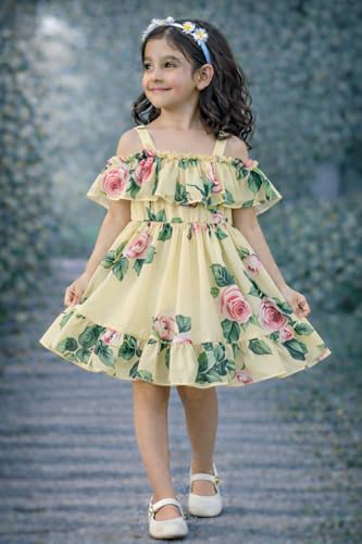 Image of Buy & Try Girls Summer Lightweight Georgette Floral Printed Frock Dress, Sleeveless Princess for Baby Girls, Stylish Fancy Kids Party & Casual Outfit