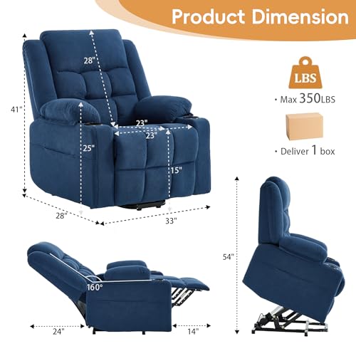 Image of Power Lift Recliner Chair for Elderly Adults with Massage and Heat, Fabric Electric Recliner Sofa with Side Pocket, Two Cup Holders for Living Room L9912 (Navy Blue)