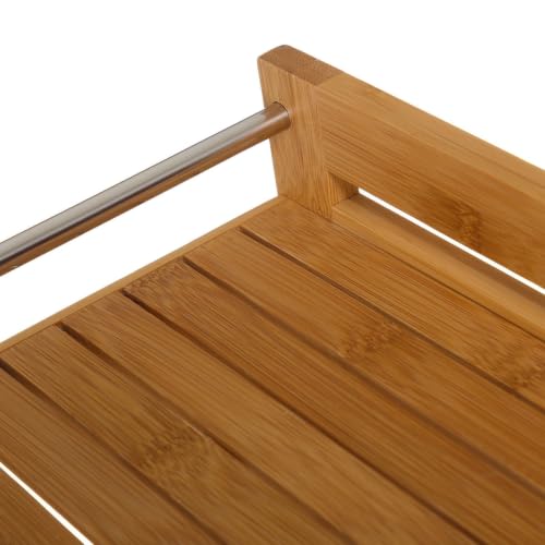 Miniatura 5 de Lolahome - Carrito Camarera De 2 Estantes Laminados De Bambú Natural Con Ruedas Con Freno Y Barras Laterales