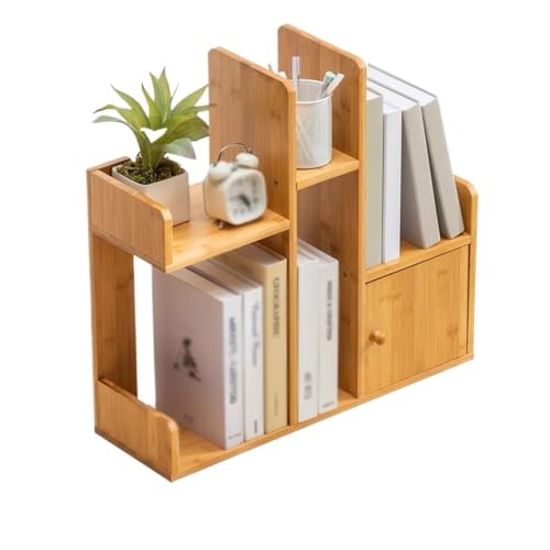 Librería Estante de exhibición de almacenamiento de escritorio con compartimentos asimétricos, con puerta de gabinete, estantería de escritorio de bambú, for estante organizador de oficina en casa Est