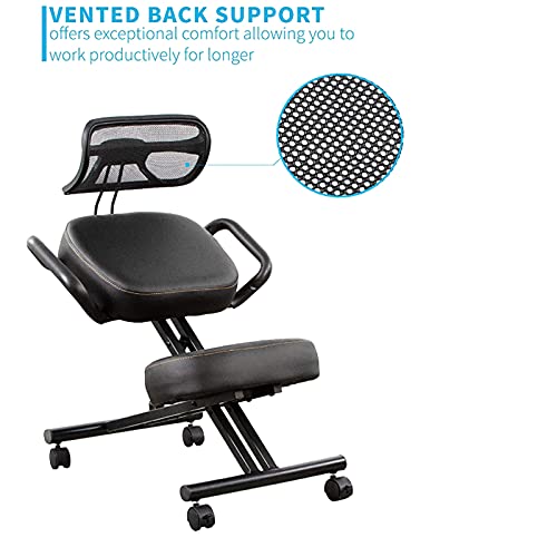 Ejoyous Chaise genouillée Ergonomique Moderne Noire, Dossier en Maille, améliore la Posture, soulage Les maux de Dos, pour Bureau