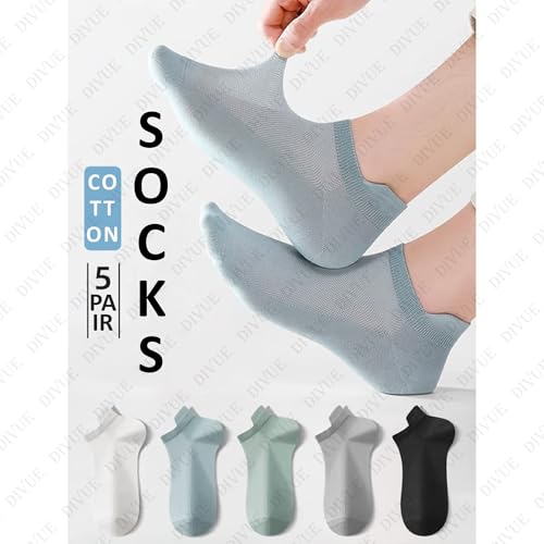 Image of DIVUE Ankle Length Socks for Men & Women | 5 Pair Unisex Multi Color Combo Pack | Cotton Rich, Breathable, Sweat Absorbent, Odor Resistant, Stretchable, Durable Multipurpose Sports, Gym & Casual Socks