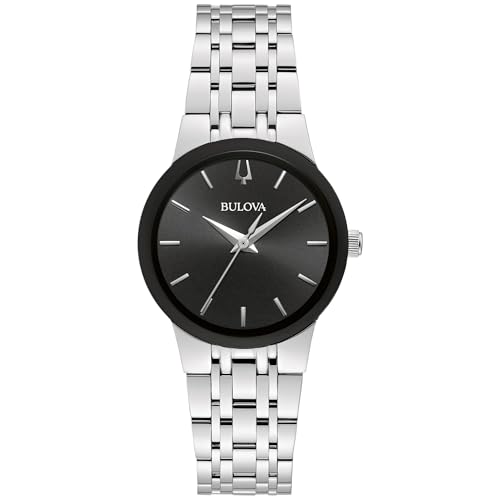 Bulova Ladies' Modern Stainless Steel 3-Hand Quartz Watch, Black Dial Style: 96L299