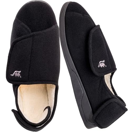 Image of Men's Memory Foam Diabetic Slippers with Adjustable Closure, Extra Wide Comfy Warm Plush Fleece Arthritis Edema Swollen Diabetic House Shoes Machine Washable with Anti Slip Sole