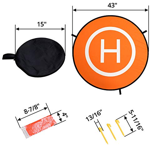 Qwork Double Sided Helicopter Landing Mat, Universal Waterproof 110Cm/43" Drones Landing Pad For Rc Drones Helicopter Antel Robotic, Pvb Drones, 3Dr Solo, (Blue & Orange) #TOP4