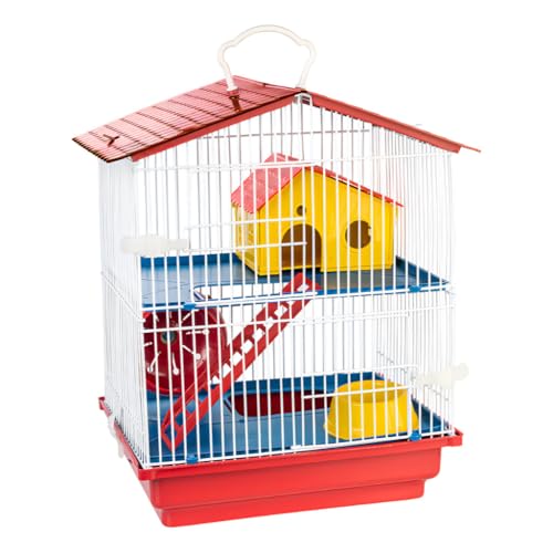 Gaiola Hamster 2 Andares Teto Plástico Conforto Jel Plast Cores(Vermelho)