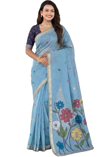Image of SGF11 Women's Soft Cotton Linen Silk Saree With Blouse Piece