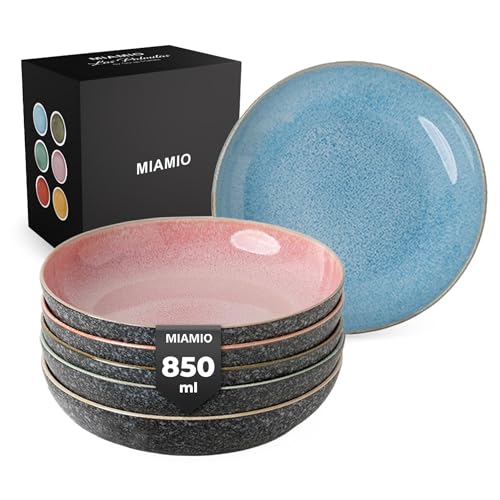 MIAMIO - Set de 6 Platos para Sopa (850 ml) / Cuencos para Pasta, Cuencos Coloridos para Pasta, Ensalada, Sopa, Espaguetis/Cuencos Aptos para Microondas y Lavavajillas - Colección Las Palmitas