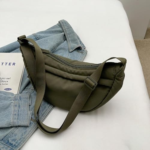 Crescent Bag Nylon Shoulder Bag Dumpling Bag with Zipper for Woman Half Moon Bag with Adjustable Strap for Everyday Use (Green)2