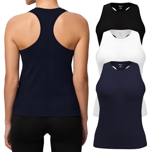 Missclub Work Out Tank Tops for Women Seamless Athletic Sleeveless Running Tops Racerback High Crew Neck Fitted