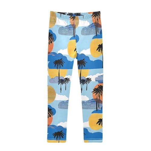 ALAZA Girls' Leggings Children's Yoga Pants Skinny Printed Dance Palm Tree Silhouette Comfortable 4T
