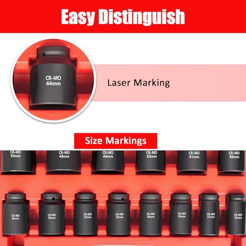 Image of TONYNOL 3 /4 Inch Drive Deep Impact Socket Set,6-Point, Metric Sizes(25-50mm),14 PCS,Cr-Mo Steel,Heavy Duty Impact Sockets for Automotive & Industrial Machinery,With a Storage Case