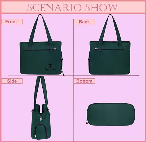 Image of Women Bag, Black with Turquoise Accents, Tote Bag with Multiple Zipper Pockets