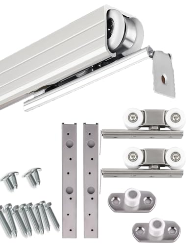 Kit de Herrajes para Puerta Corredera con Riel y Rodillos, Repuesto para Puerta Exterior de Madera, Riel de Gran Resistencia Plata (73.7cm/29 pulgadas) miniatura 1