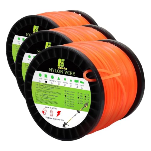 Image of Viabrico .095 inch Weed Eater String, Square Orange Heavy Duty String Trimmer Line, Weed Wacker String Universal Commercial Grade, Premium Nylon Weedeater Line 0.095 inch x 1.7LB, 330Foot (Pack of 3)