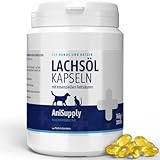 AniSupply Lachsöl Kapseln für Hunde & Katzen 200 Stück – wertvolles Omega-3 Fischöl, Stoffwechsel & Knochenaufbau unterstützend, Barf Ergänzung, glänzendes Fell, Vitamine